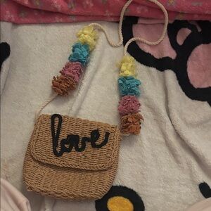 Woven purse w Pom poms